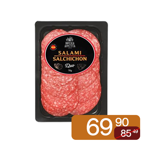 Sausage, Imperia Appetita Salami + Salchichon Duo, smoked, sliced